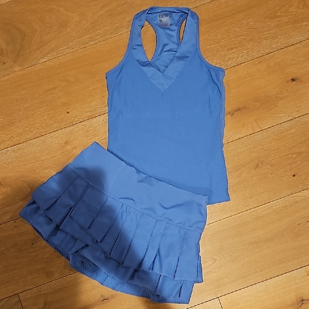 Lucky In Love Blue Tank and Skirt Set